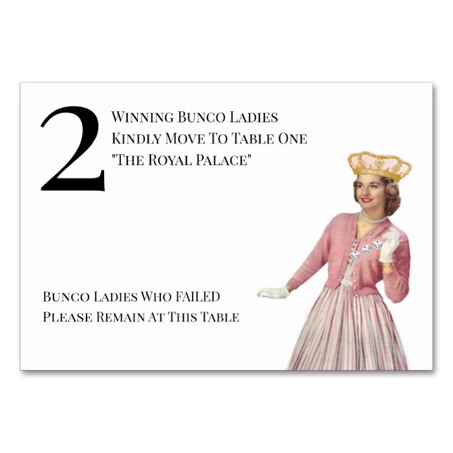 Funny Queen Table Two Bunco Table Number (Front)
