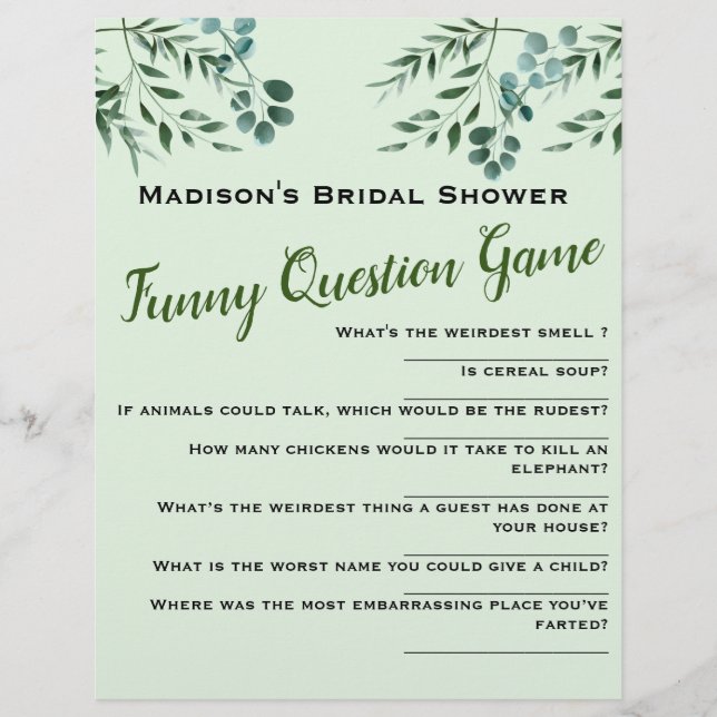 Funny Question Game Bridal Shower (Front)