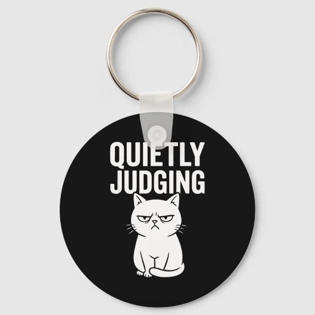 Funny Quietly Judging Sarcastic Crazy Cat Lover Gr Key Ring (Front)