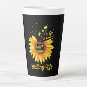Funny Quilting Life Love Sun Flower Quilters Gift Latte Mug