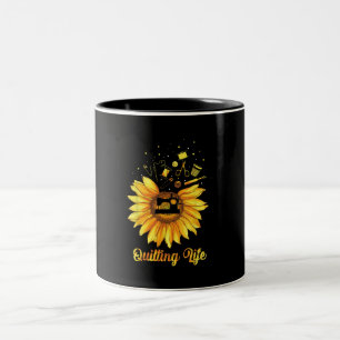 Funny Quilting Life Love Sun Flower Quilters Gift Two-Tone Coffee Mug