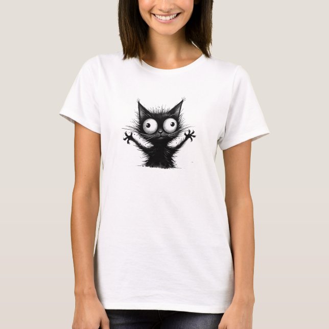 Funny quirky black cat T-Shirt (Front)