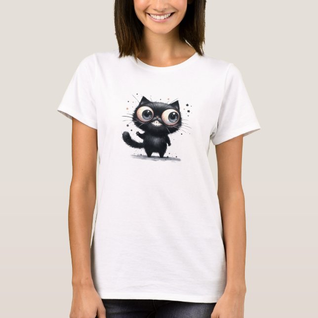 Funny quirky black cat T-Shirt (Front)