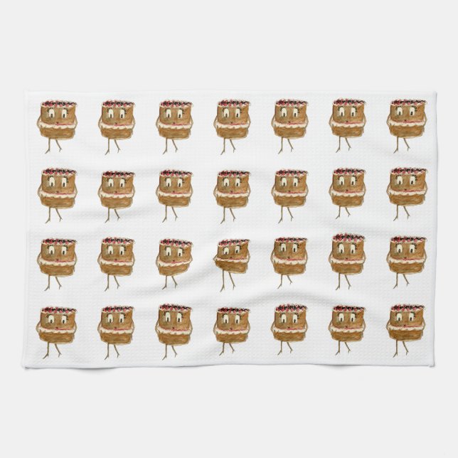 Funny Quirky Black Forest Gateau Chocolate Cake Tea Towel (Horizontal)