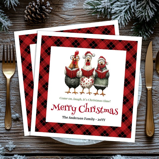 Funny quirky chickens Christmas napkin custom name (Funny quirky chickens Christmas napkin custom name)