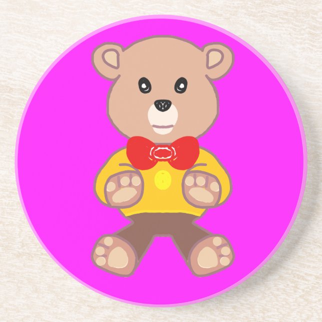 Funny Quirky Cute Bowtie Bear on Sandstone Coaster (Front)