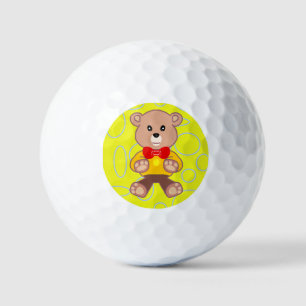 Funny Quirky Cute Bowtie Bear on Yellow Golf Balls