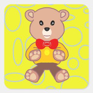 Funny Quirky Cute Bowtie Bear on Yellow Sticker