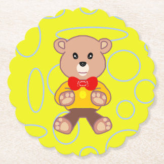Funny Quirky Cute Bowtie Bear Yellow Paper Coaster