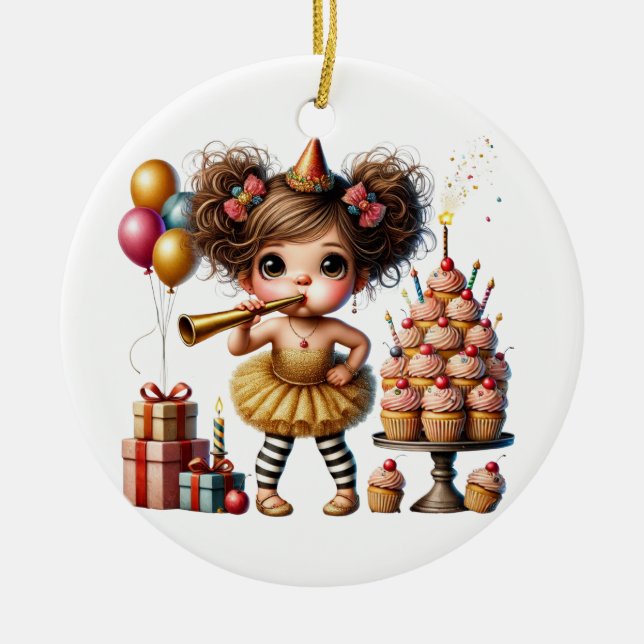 Funny Quirky Gnome Birthday Ceramic Tree Decoration (Front)
