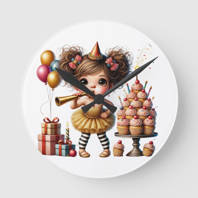 Funny Quirky Gnome Birthday Round Clock (Front)