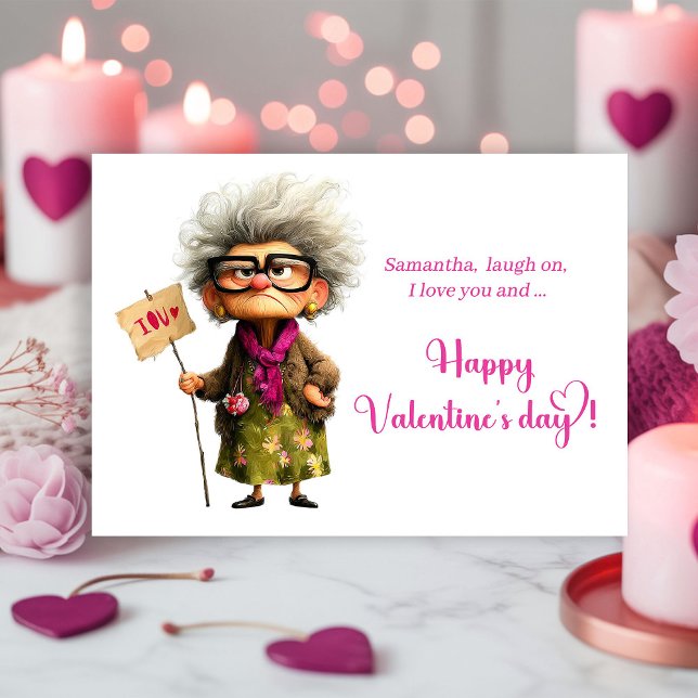 Funny Quirky Lady In Color Pop Valentine’s Day Car Holiday Card (Funny Quirky Lady In Color Pop Valentine’s Day Card)