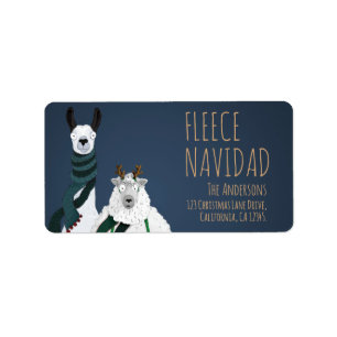 Funny Quirky Llama & Sheep 'Fleece Navidad' Pun Label