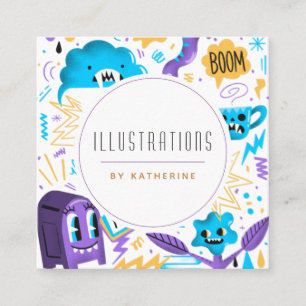 Funny Quirky Pattern Graphic Designer Illustrator  Square Business Card