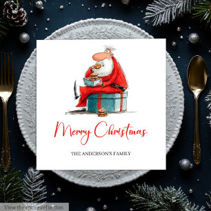 Funny Quirky Santa Watercolor Christmas Napkins