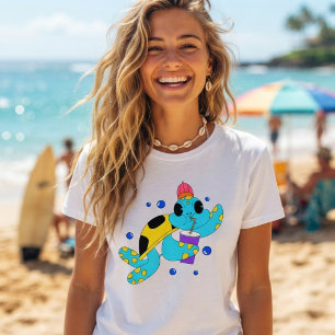 Funny Quirky Sea Turtle drinking lemonade T-Shirt