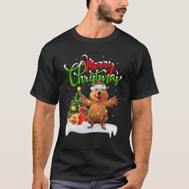 Funny Quokka Animal Lover Xmas Lighting Quokka Chr T-Shirt (Front)