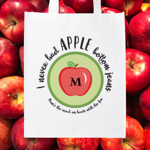 Funny Quote Apple Bottom Jeans Monogram Food Pun Reusable Grocery Bag