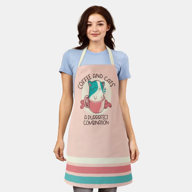 Funny Quote Coffee and Cats Apron (Worn)