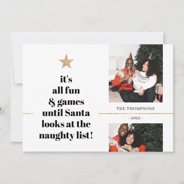 Funny Quote Family Photo Minimalist Gold Glitter Holiday Card (Front)