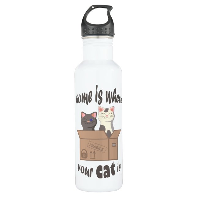 Funny quote Home is where your cat is 710 Ml Water Bottle (Front)
