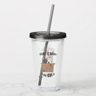 Funny quote Home is where your cat is Acrylic Tumbler