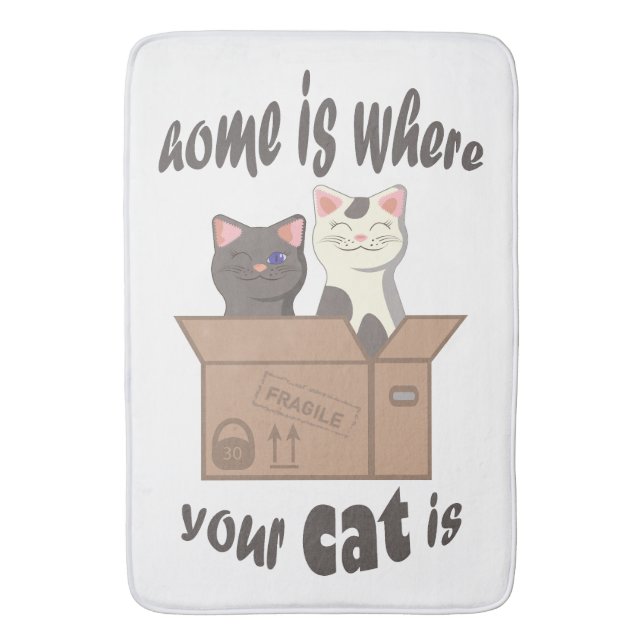 Funny quote Home is where your cat is Bath Mat (Front Vertical)