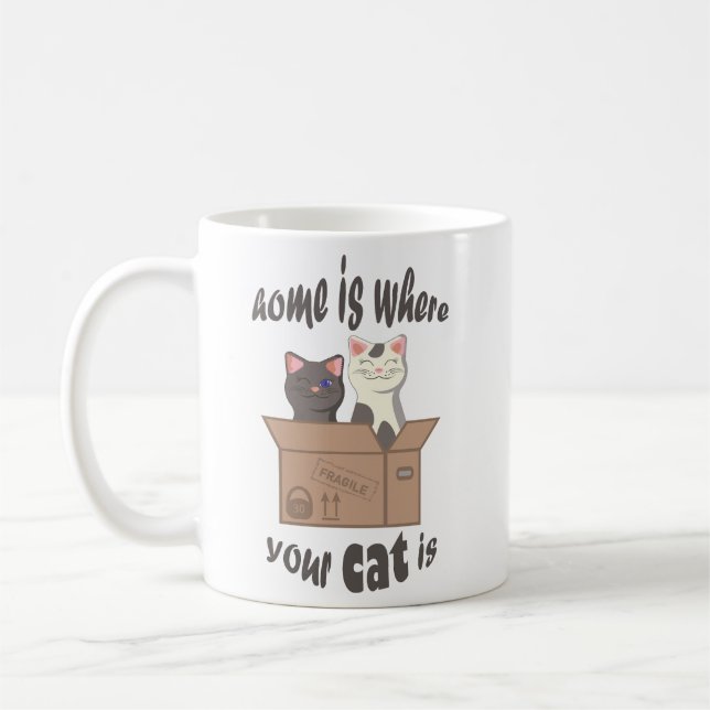 Funny quote Home is where your cat is Coffee Mug (Left)