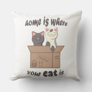 Funny quote Home is where your cat is Cushion
