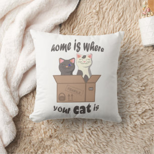 Funny quote Home is where your cat is Cushion