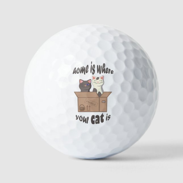 Funny quote Home is where your cat is Golf Balls (Front)