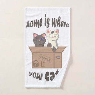 Funny quote Home is where your cat is Hand Towel