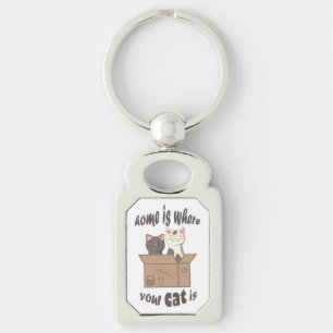 Funny quote Home is where your cat is Key Ring