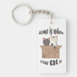 Funny quote Home is where your cat is Key Ring