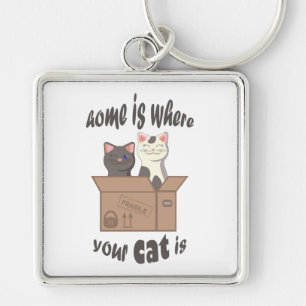 Funny quote Home is where your cat is Key Ring