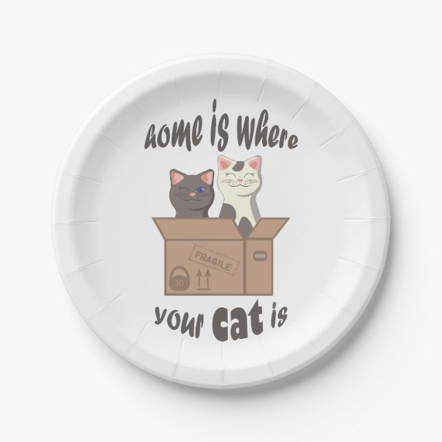 Funny quote Home is where your cat is Paper Plate (Front)