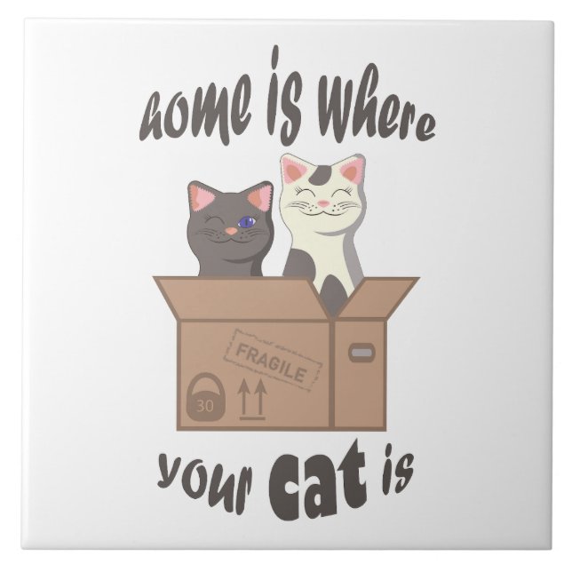 Funny quote Home is where your cat is Tile (Front)