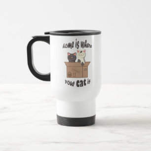 Funny quote Home is where your cat is Travel Mug