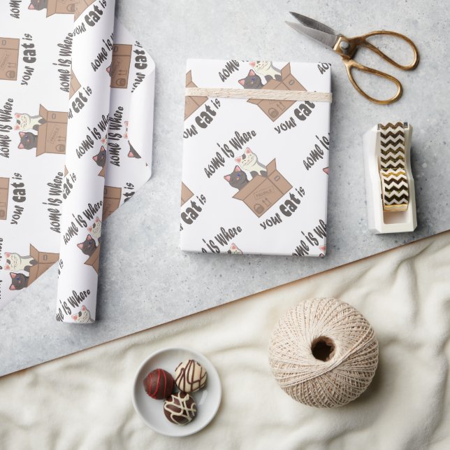 Funny quote Home is where your cat is Wrapping Paper (Crafts)
