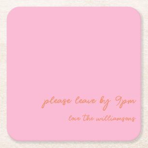 Funny Quote Introvert Humor Custom Pink Orange Square Paper Coaster