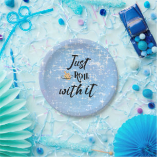 Funny Quote -Just Roll With Hanukkah  Paper Plate