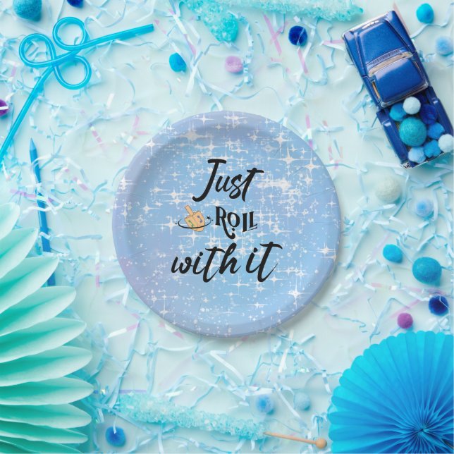 Funny Quote -Just Roll With Hanukkah  Paper Plate (Party)