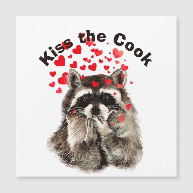 Funny Quote Kiss the Cook Cute Raccoons, Animal  (Front)