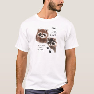 Funny Quote Kiss the Cook Cute Raccoons, Animal T-Shirt