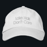 Funny Quote Lake Hair Don't Care Typography Embroidered Hat<br><div class="desc">Lake Hair,  Don't Care - Funny Saying in a pretty sea glass blue block lettering. Can be personalised. Contact me with any questions or requests.</div>
