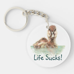 Funny Quote, Life Sucks, Angry Duck, Bird  Mug Key Key Ring