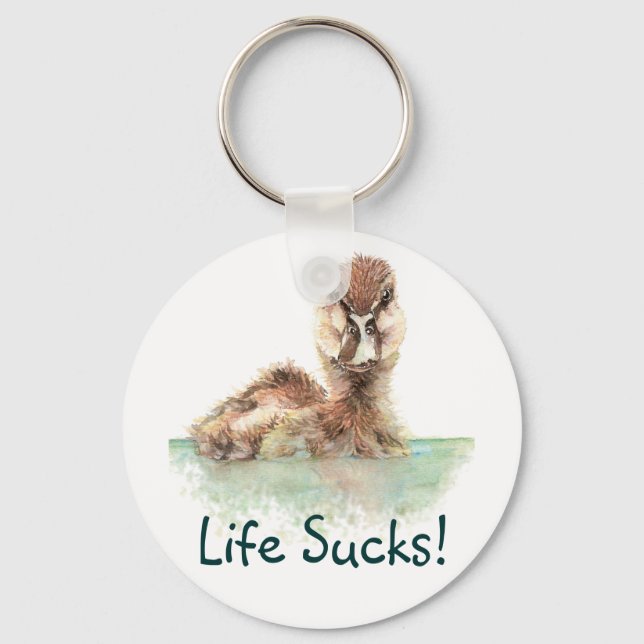 Funny Quote, Life Sucks, Angry Duck, Bird  Mug Key Ring (Front)