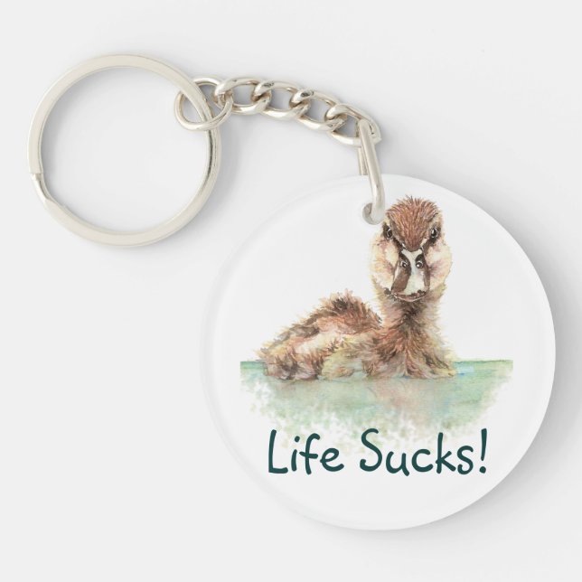 Funny Quote, Life Sucks, Angry Duck, Bird  Mug Key Ring (Front)