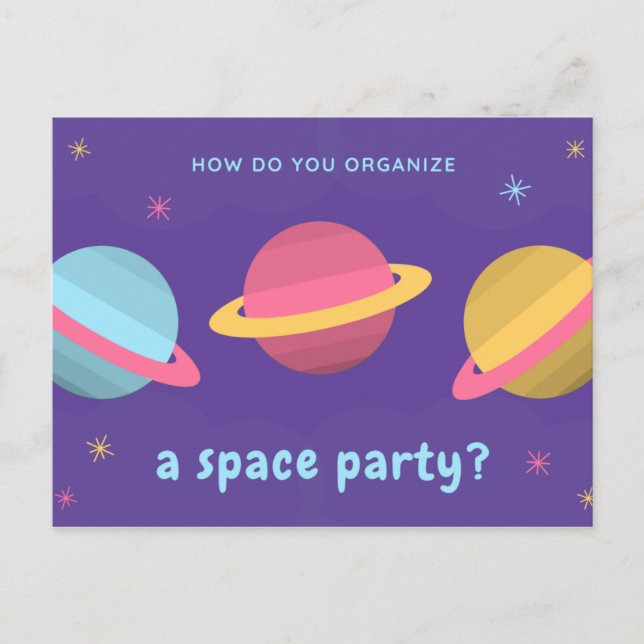 Funny Quote - Purple Planets Party Postcard (Front)