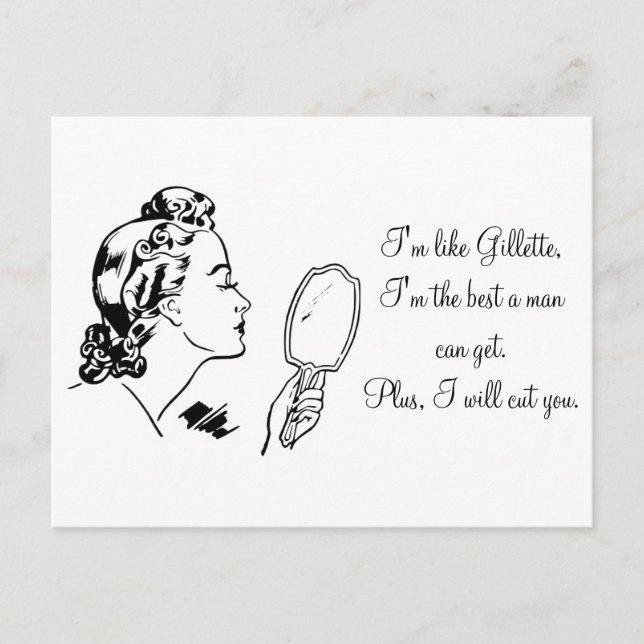 Funny Quote Retro Cartoon Woman Anti Man Postcard (Front)